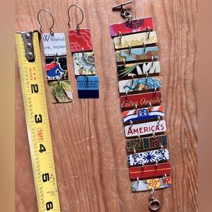 Upcycled artisan “Americana” handcrafted vintage tin bracelet and earring set